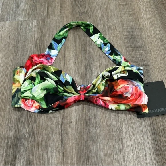 Norma Kamali Bill Bra in Rose Garden Print Swim Top